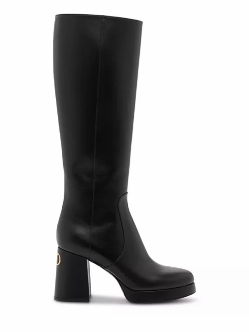 Valentino Black Leather Over-The-Knee Platform Block Heel Boots - Picture 1 of 1
